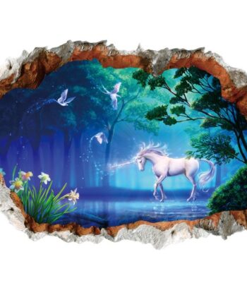 Magisk   Enhjørning   I   Skoven   Wallsticker    Hul   I   Væg    Blå   Grøn
