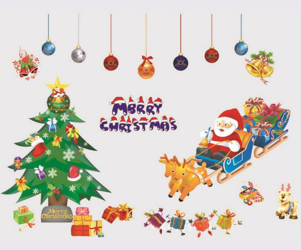 Merry Christmas Jule Wallsticker Julemand Juletræ Pynt Mm