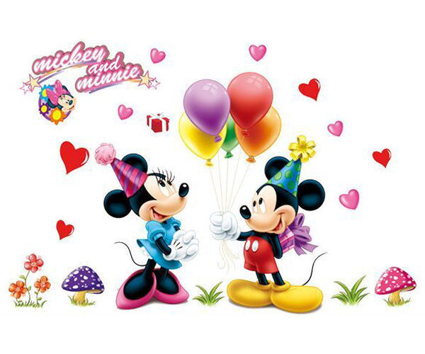 Mickey Minnie Wallsticker Fødselsdag 120x75cm