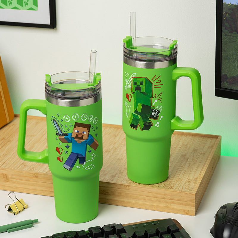 Minecraft   Grøn   900ml   Multiway   Rejse   Kop   Med   Sugerør