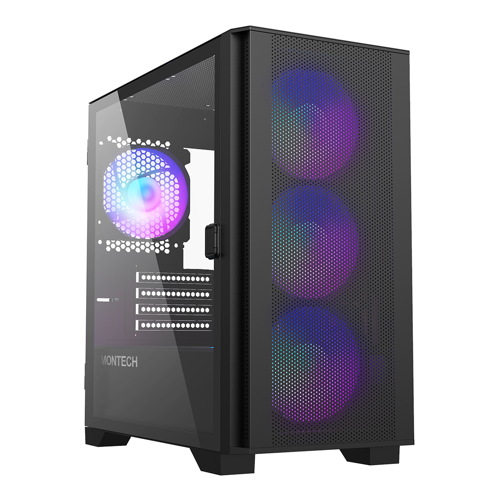 Montech   Air   100   Argb   Black   Micro   Atx    Tempered   Glass    4x   Argb   Fans   Included