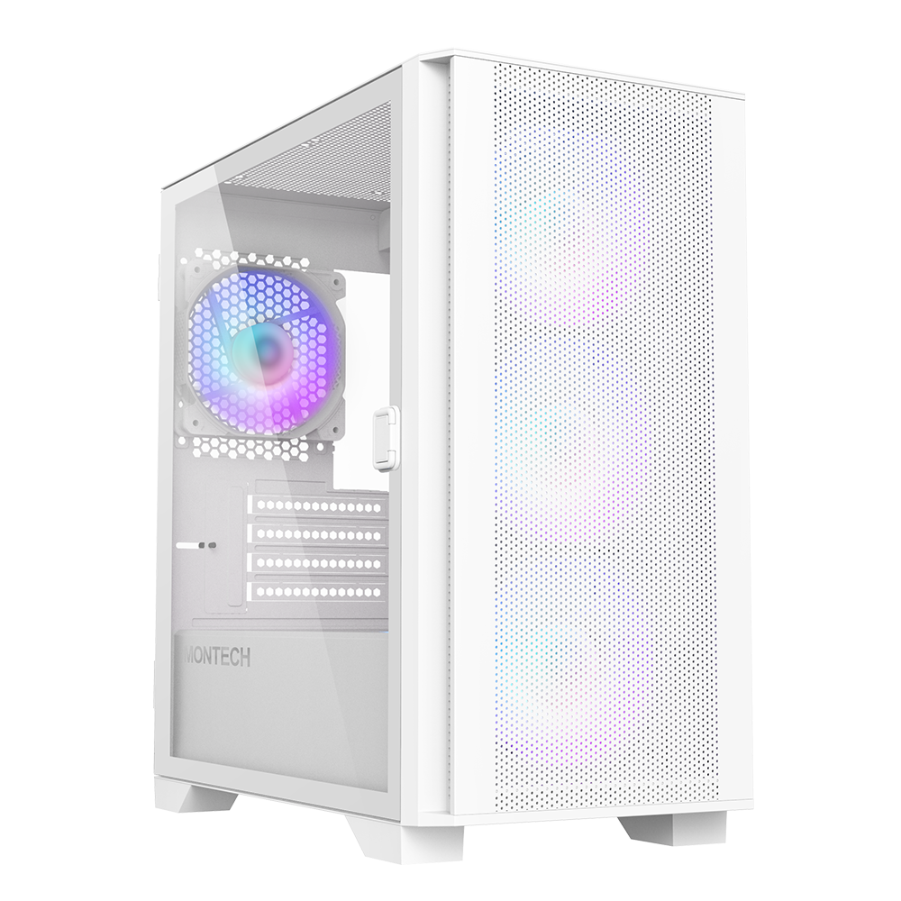 Montech   Air   100   Argb   White    Micro   Atx    Tempered   Glass    4x   Argb   Fans   Included