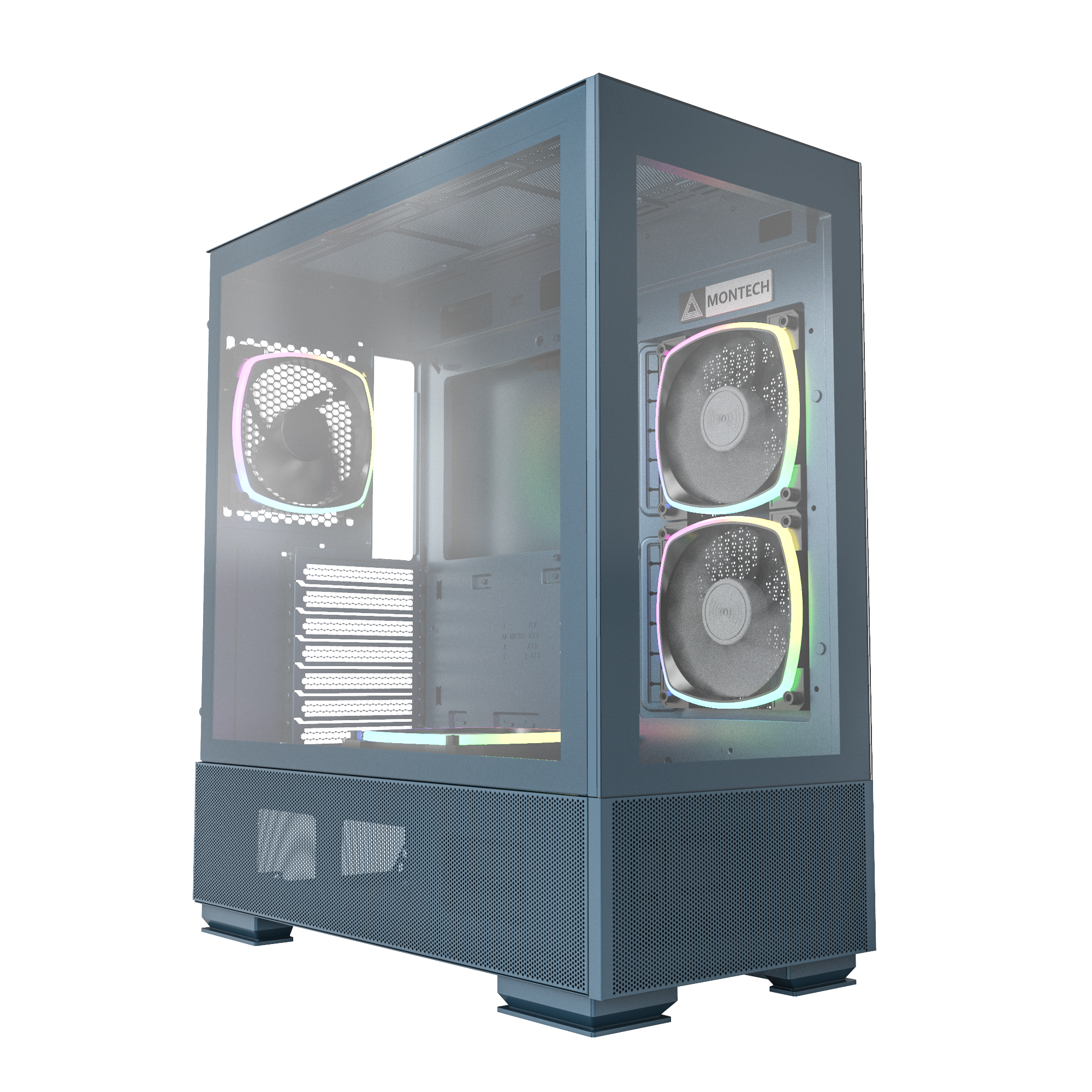 Montech   Sky   Two   Blue   Midi - Tower    E - Atx    4x   Argb   Pwm   Fans    Argb   Pwm   Fan   Controller
