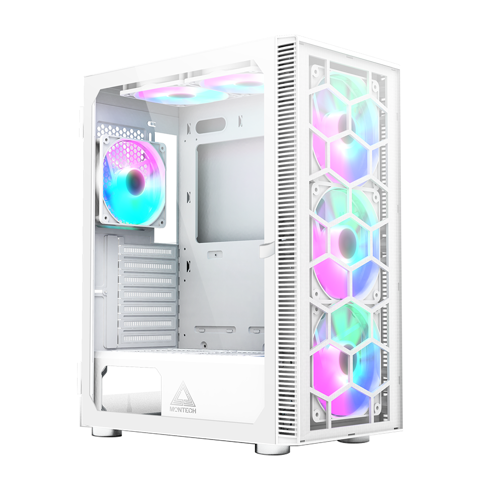 Montech   X3   Glass   White   3x   140mm   Static   Rgb   Fans     3x   120mm   Static   Rgb   Fans    Side   Swivel   Tempered   Glass