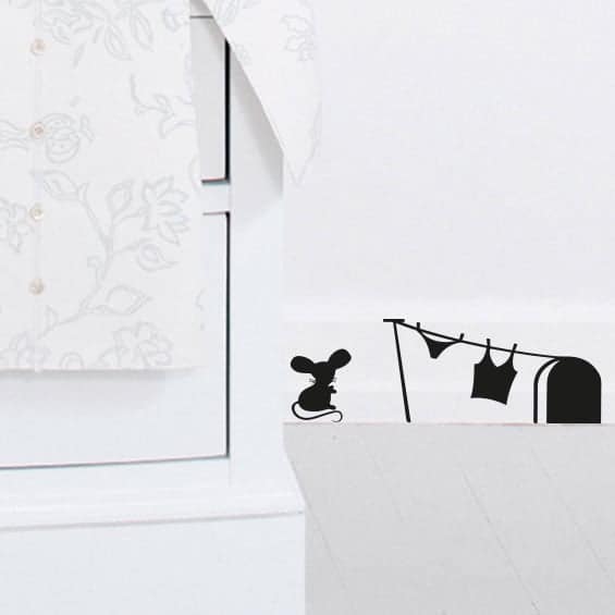 Mus   Med   Vasketøj   Wallsticker