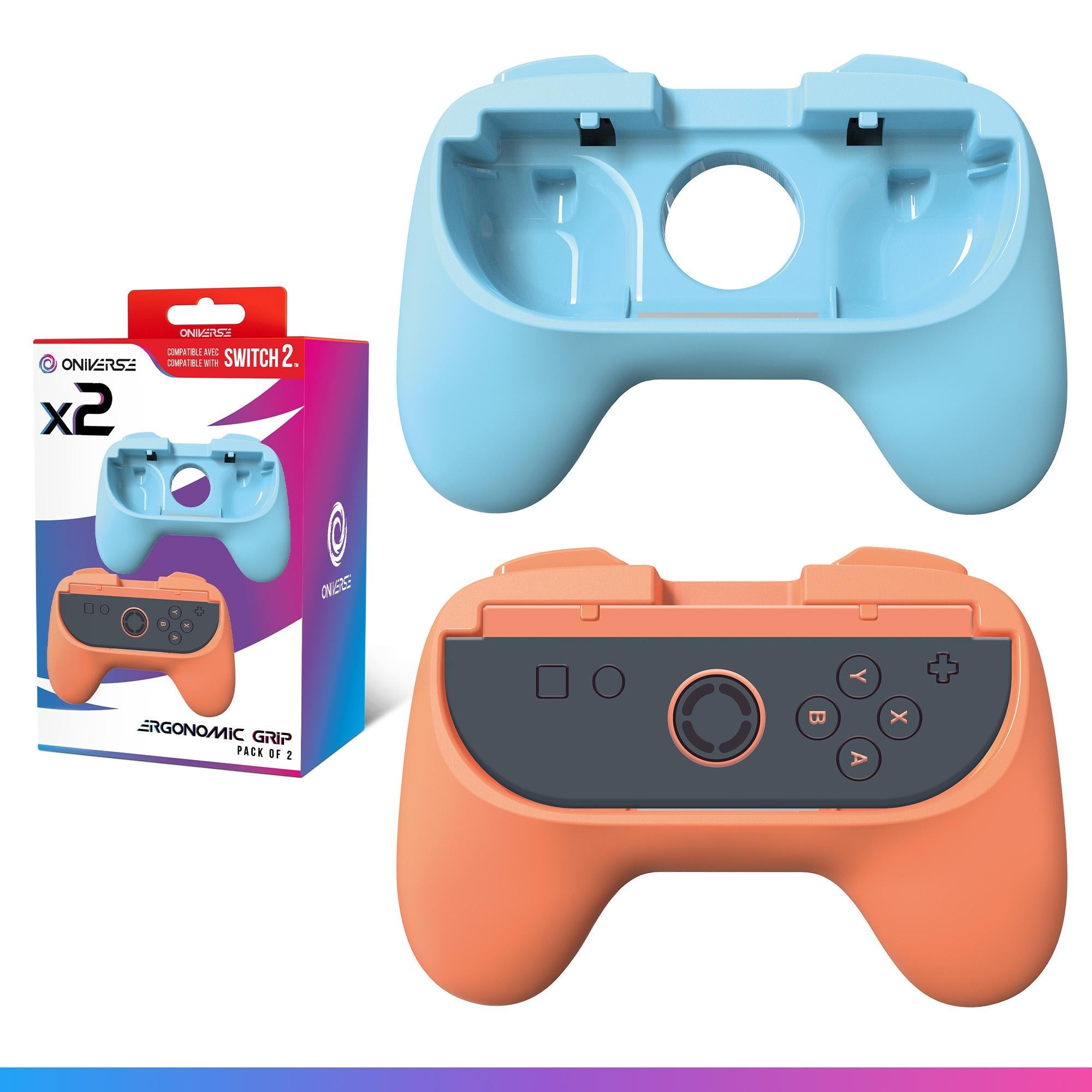 Oniverse   Nsw2   Pack   Of       Ergonomic   Grips   Orange   Blue   Konsol   Tilbehør   Geekd   Dk