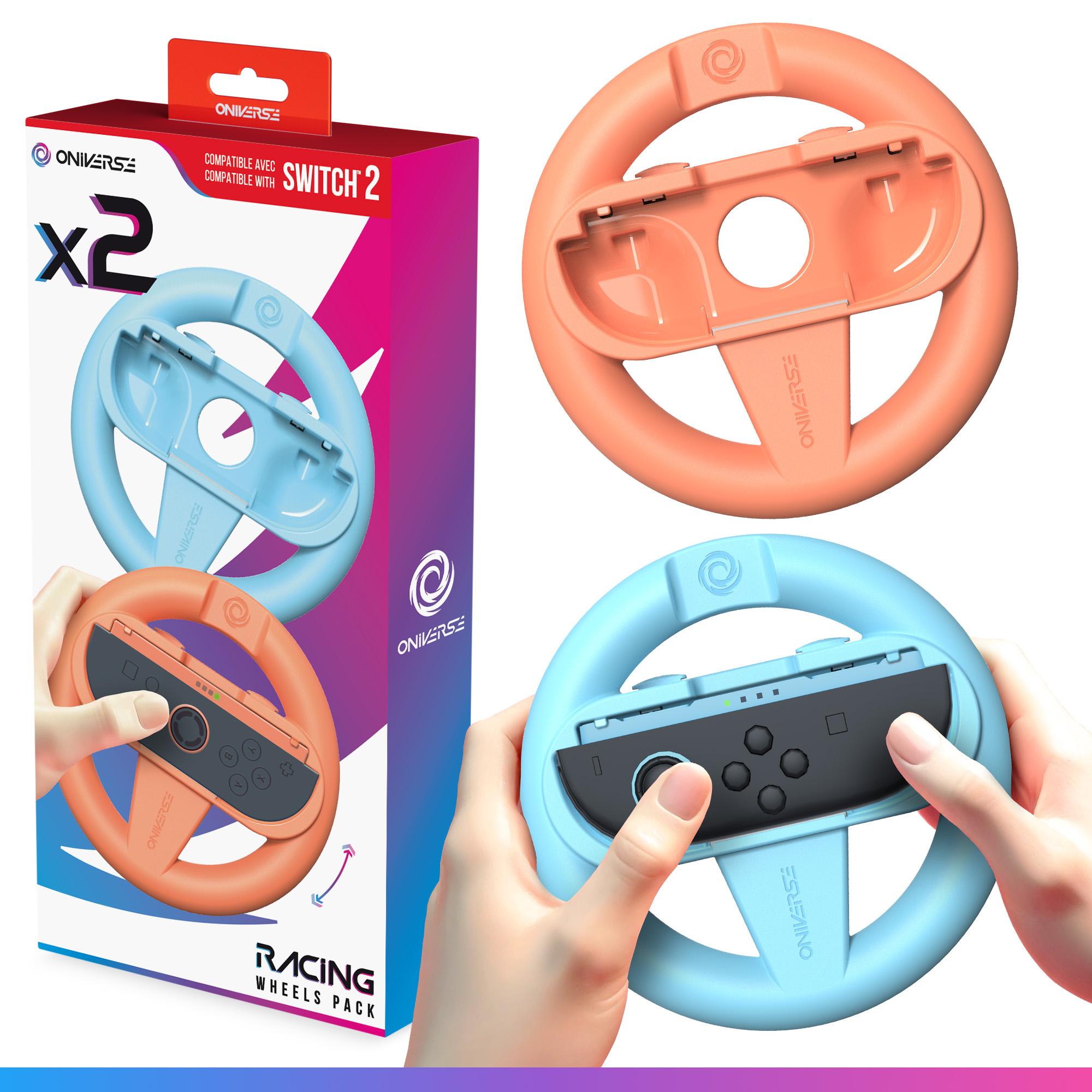 Oniverse   Nsw2   Pack   Of       Racing   Wheel   Controller   Holders   Orange   Blue   Konsol   Tilbehør   Geekd   Dk