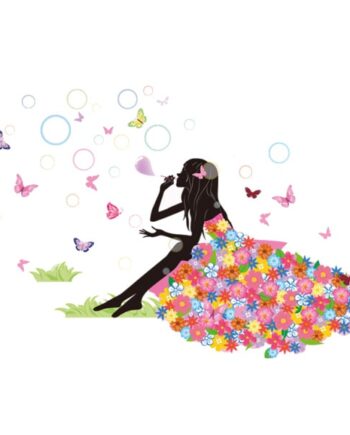 Pige   Med   Sæbebobler   Og   Sommerfugle    Sød   Wallsticker
