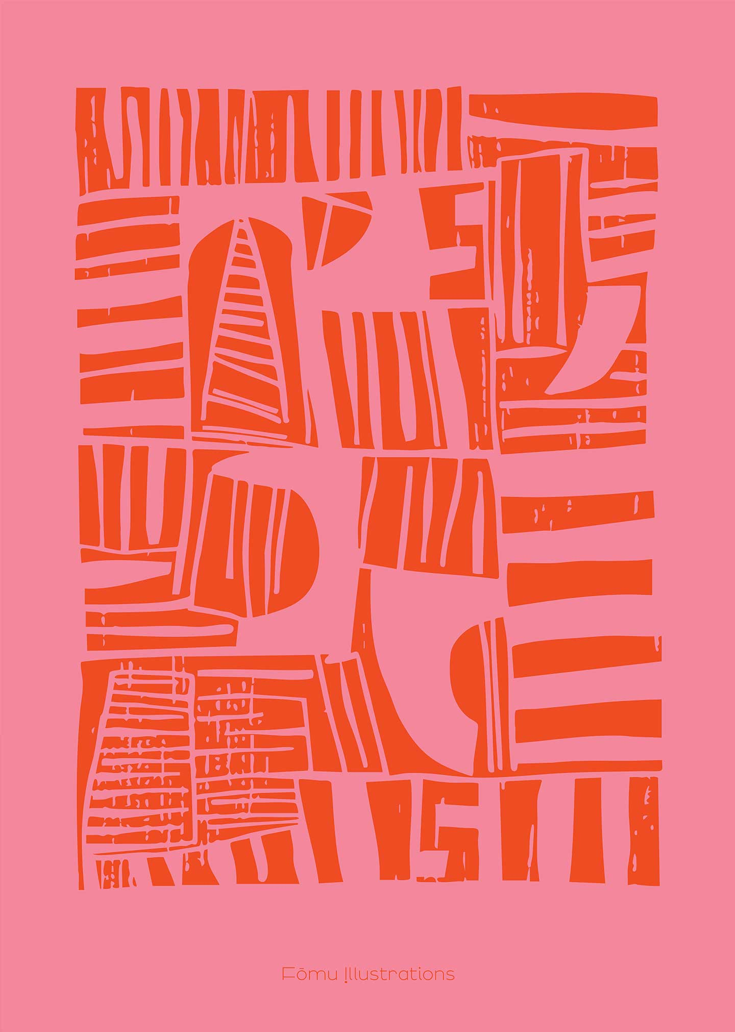 Pink   Lino   Cut   Af   Få   Mu   Illustrations