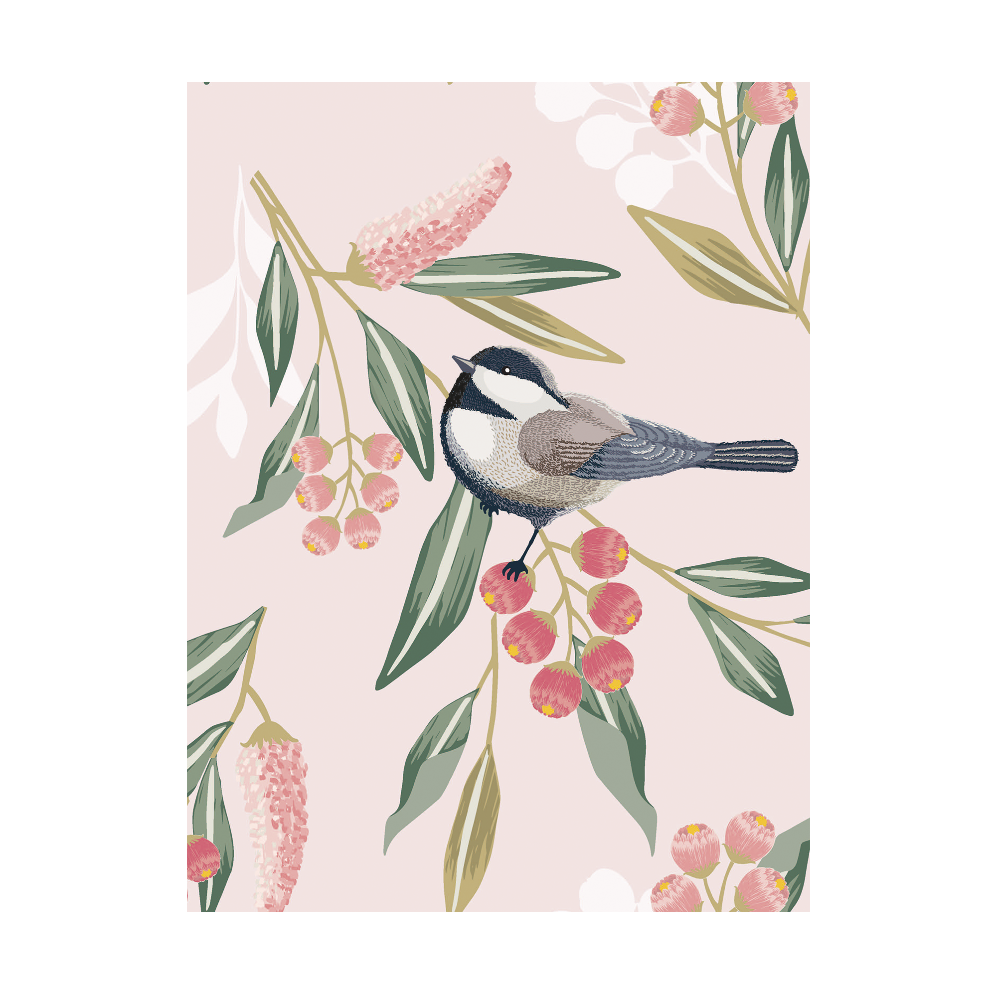 Plakat    Quot   Fugle   Og   Blomster   Quot    Rosa    30   X   40   Cm