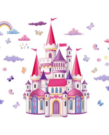 Prinsesse   Wallsticker   Med   Et   Flot   Slot   I   Lyserøde   Og   Lilla   Nuancer    100x76cm