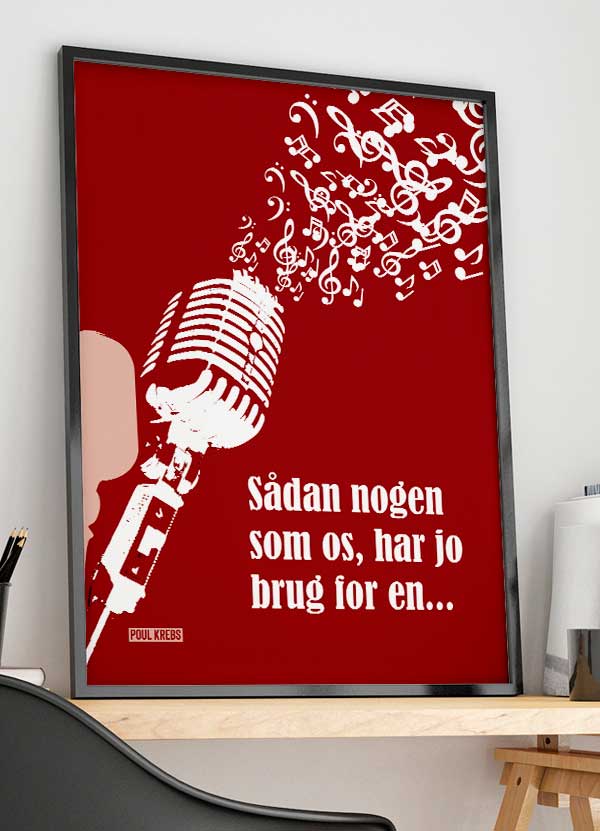 Sådan   Nogen   Som   Os   Poul   Krebs - Plakat   Rød   Med   Mikrofon   21   X   29        A4    Kr    199  -