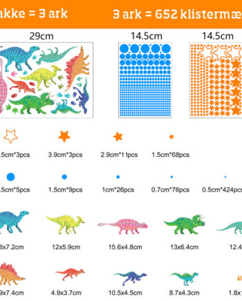 Sej   Selvlysende   Wallsticker   Med   Dinosaurer    Prikker   Og   Masser   Af   Stjerner    Hele   652   Stk