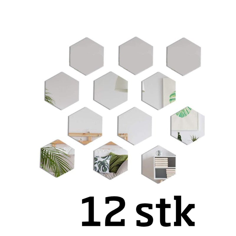 Sekskantet Selvklæbende Akryl Spejl Klistermærker 20cm 12 Stk