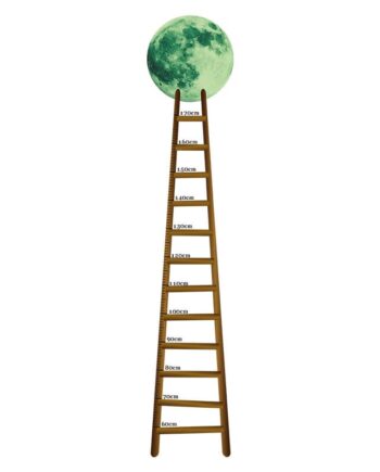 Selvlysende   Højdemåler   Wallsticker    Måne   Samt   Stige   Der   Måler   Højden   Fra   60 - 170cm