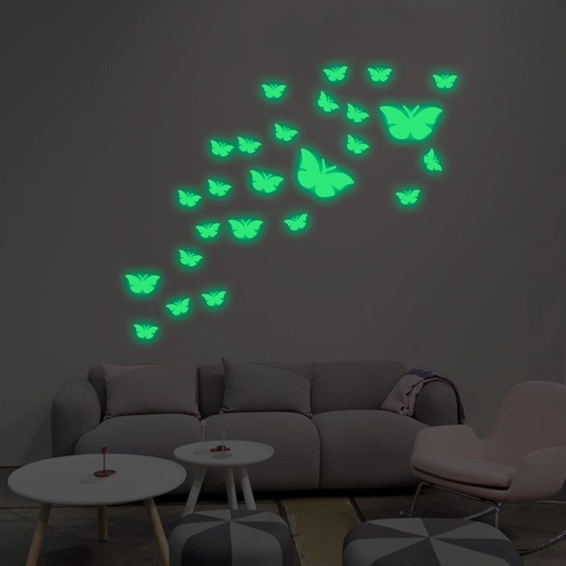 Selvlysende Sommerfugle Wallsticker Store 23 Små 25 Stk I Alt