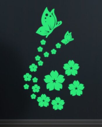 Selvlysende   Wallsticker   Med   Elegante   Sommerfugle   Og   Flotte   Blomster    20   Stk   I   Alt