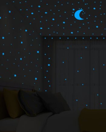 Selvlysende   Wallsticker   Med   En   Halvmåne   Og   338   Stjerner    Blå
