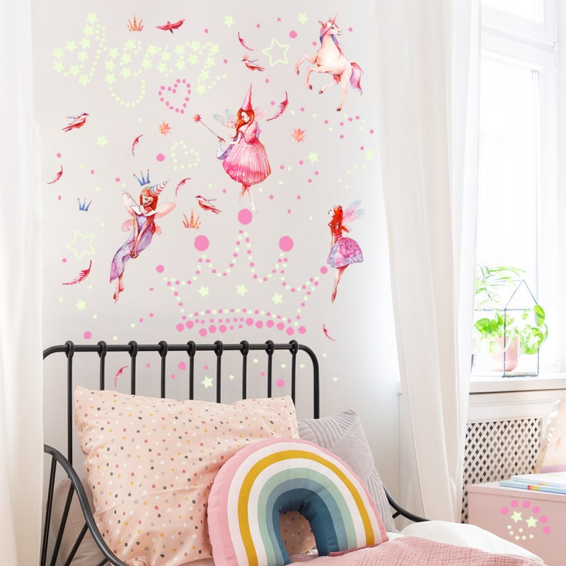 Selvlysende Wallsticker Med Enhjørninger Feer Prikker Og Masser Af Stjerner Hele 638 Stk