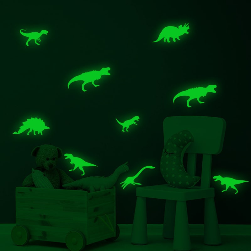 Selvlysende Wallsticker Med Seje Dinosaurer Lyser I Mørke