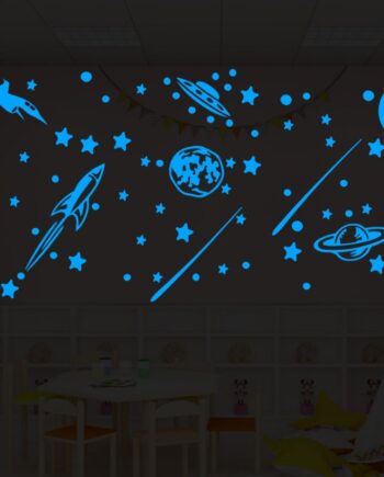 Selvlysende   Wallsticker   Med   Stjernehimmel    Rumskib    Ufoer    Planeter   Mm    Blå
