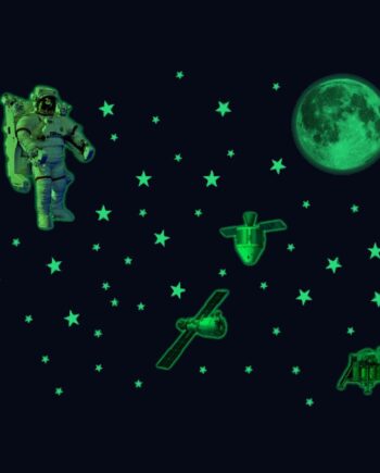 Selvlysende   Wallsticker   Til   Den   Lille   Astronaut    Stjernehimmel   Med   En   Astronaut    En   Måne    Satellitter   Mm