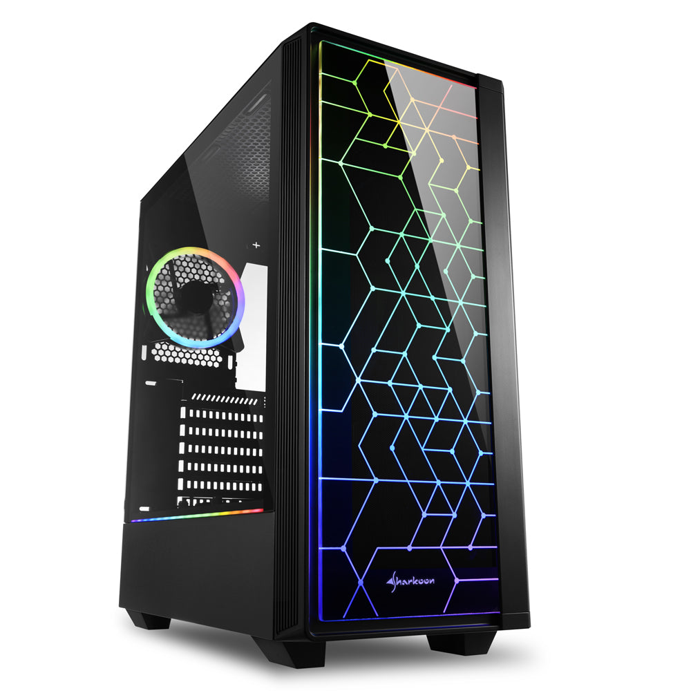 Sharkoon   Rgb   Lit   100   Tower   Caseâ   Black    Front   And   Side   Panel   Of   Tempered   Glass    Kabinet   Geekd   Dk