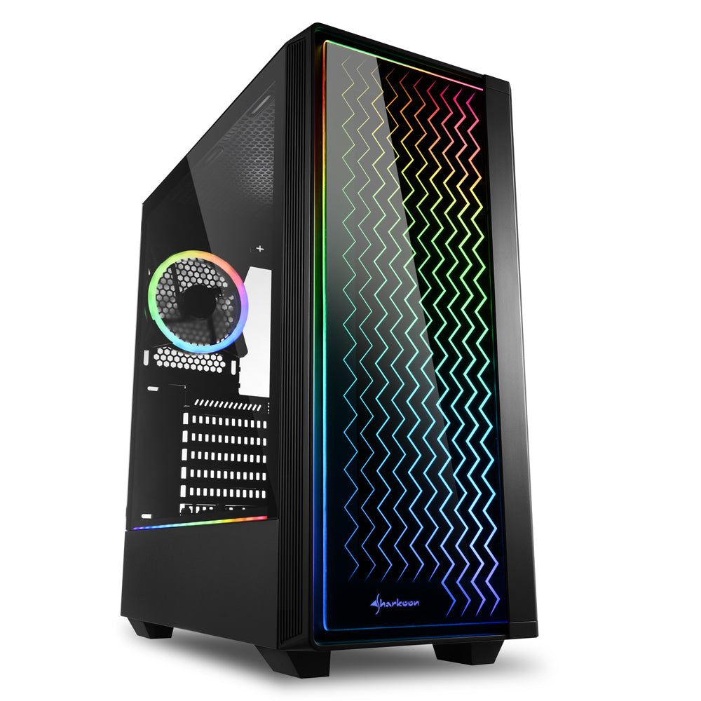 Sharkoon   Rgb   Lit   200   Tower   Caseâ   Black    Front   And   Side   Panel   Of   Tempered   Glass