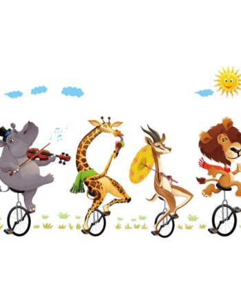 Sjove   Dyr   På   Ethjulede   Cykler    Sød   Og   Farverig   Wallsticker   Til   Væggen