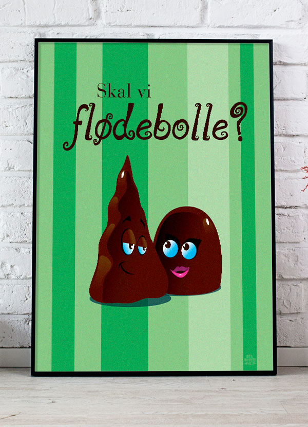 Skal Vi Flødebolle - Plakat Grøn 21 X 29 A4 Kr 199 -