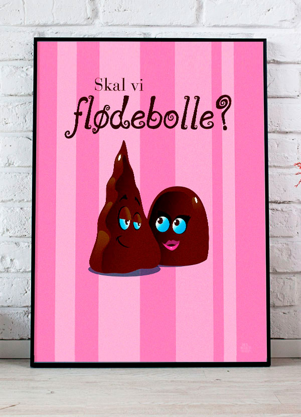 Skal Vi Flødebolle - Plakat Lyserød 21 X 29 A4 Kr 199 -