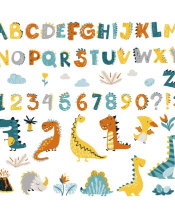 Sød   Dinosaur   Wallsticker   Med   Et   Farverigt   Alfabet    Bogstaverne   A   Til   Z   Samt   Tal   Fra     -