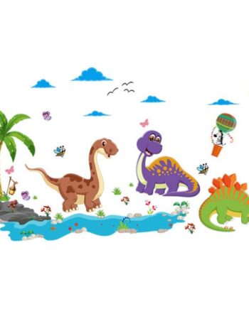 Sød   Dinosaurus   Wallsticker   Med   Nuttede   Baby   Dinoer    90x60cm