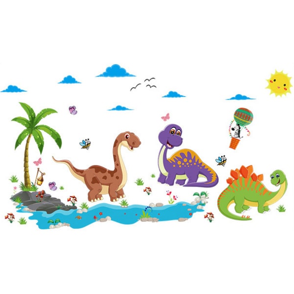 Sød Dinosaurus Wallsticker Med Nuttede Baby Dinoer 90x60cm