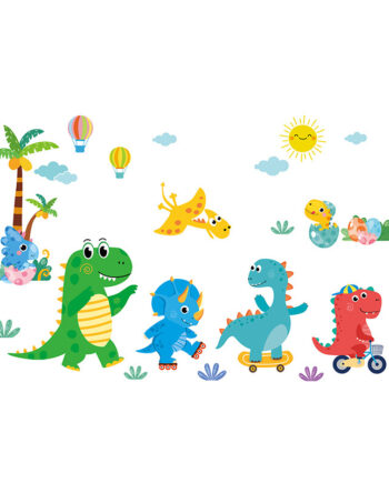 Sød   Dinosaurus   Wallsticker   Med       Små   Dinoer   På   Tur