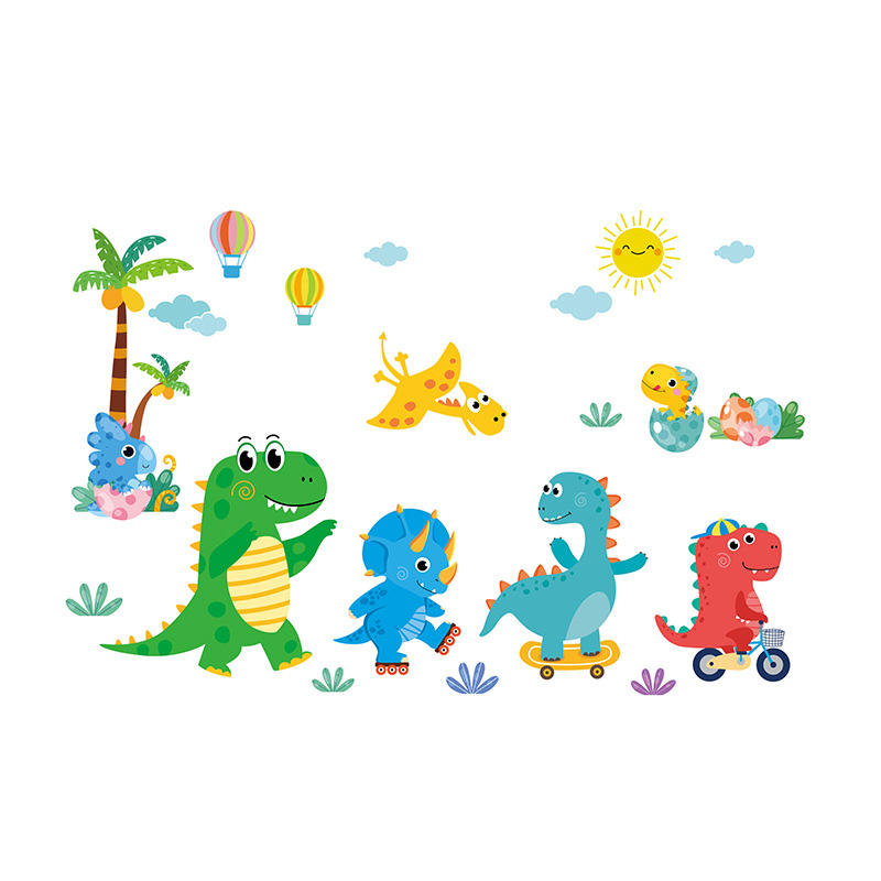 Sød Dinosaurus Wallsticker Med Små Dinoer På Tur