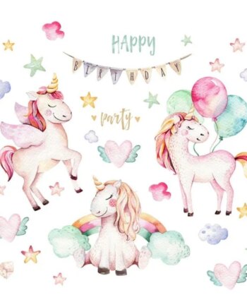 Sød   Enhjørning   Wallsticker    Happy   Birthday   Party   Fødselsdagsfest