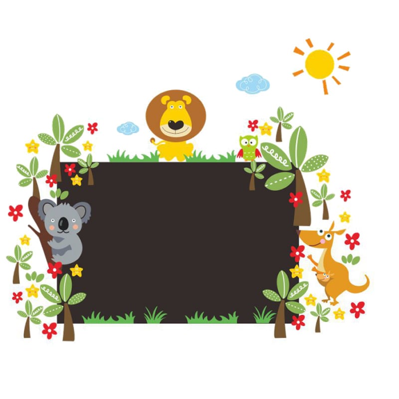 Sød Firkantet Tavle Wallsticker Til Kridt Med Dyr Palmer Blomster Mm
