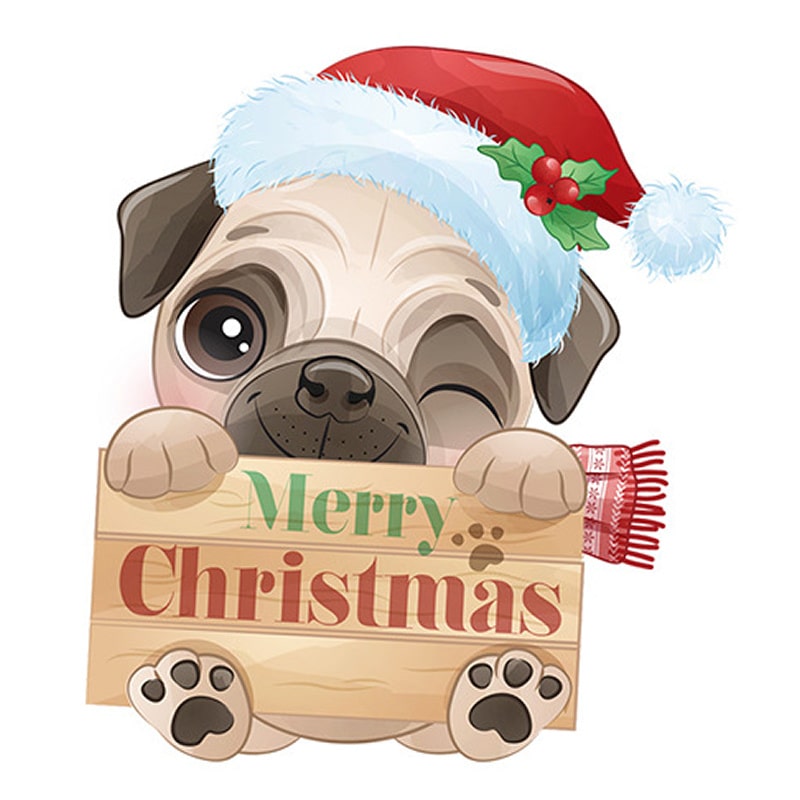 Sød Og Flot Jule Wallsticker Til Væg Eller På Toilettet Hund Med Skilt Merry Christmas