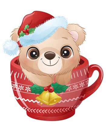 Sød   Og   Flot   Jule   Wallsticker   Til   Væg   Eller   På   Toilettet    Julebamse   I   Kop