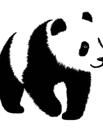 Sød   Panda   Wallsticker   Med   En   Stor   Panda    Sort   Hvid    50x55cm