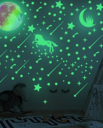 Sød   Selvlysende   Wallsticker   Med   En   Flot   Stjernehimmel    Enhjørning    Eventyr    Måne   Og   Stjerner    297   Stk