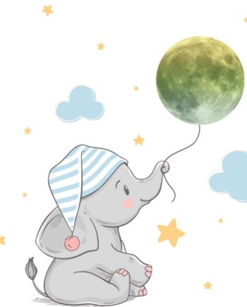 Sød   Selvlysende   Wallsticker   Med   En   Lille   Elefant   Unge   Der   Holder   Månen   I   En   Snor    Lille    18   Stk