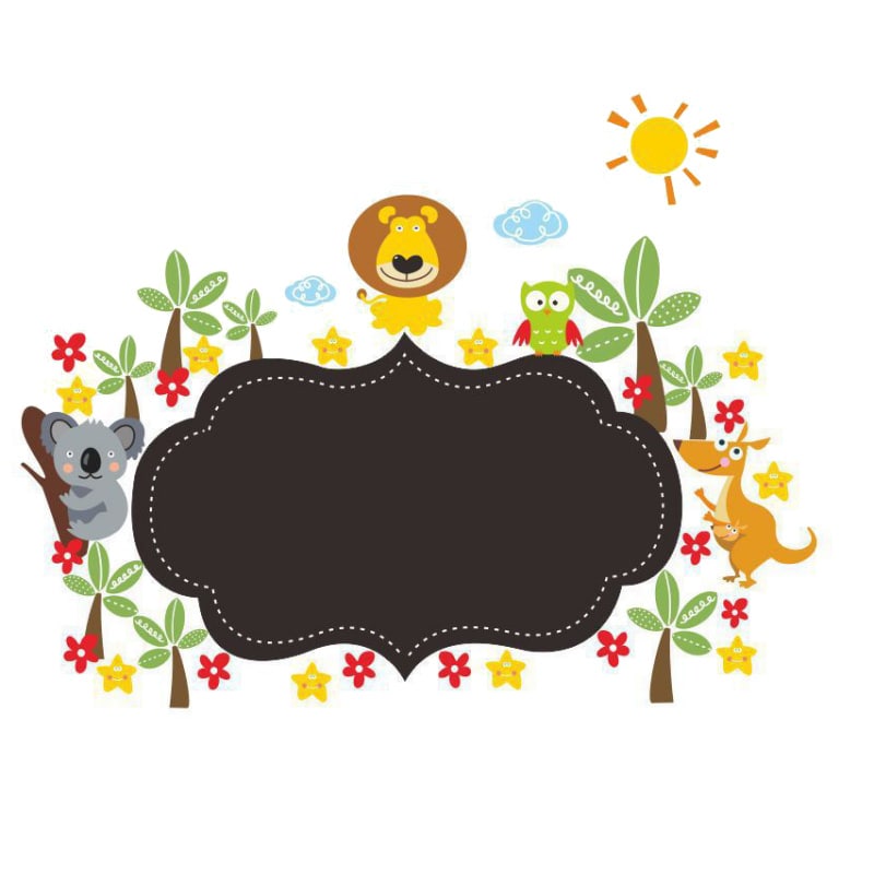 Sød Tavle Wallsticker Til Kridt Med Dyr Palmer Blomster Mm