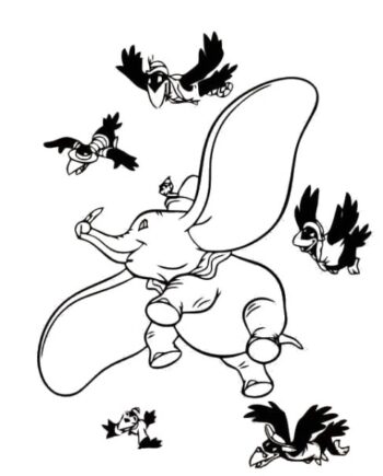 Sød   Wallsticker   Med   Dumbo   Og   Hans   Krage   Venner    42x55cm