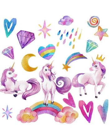 Sød   Wallsticker   Med   Enhjørninger    Diamanter    Hjerter     Stjerner