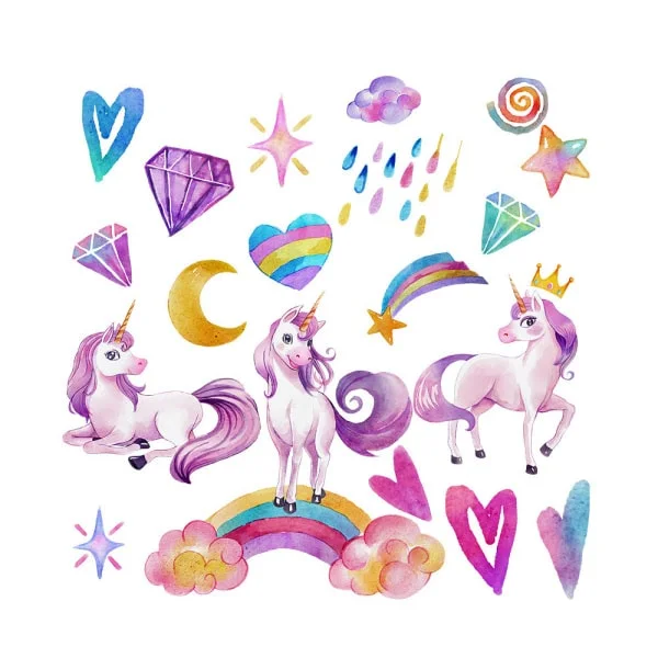 Sød Wallsticker Med Enhjørninger Diamanter Hjerter Stjerner