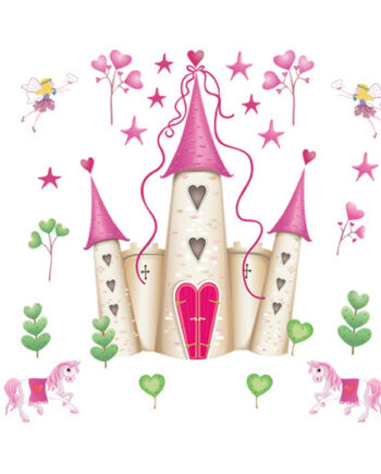 Sød   Wallsticker   Med   Et   Slot    Hjerter   Og   Heste    90x88cm