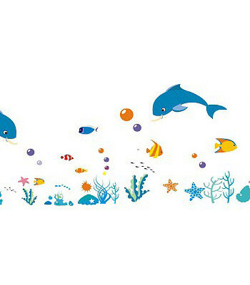 Sød   Wallsticker   Med   Masser   Af   Akvariefisk    120x40cm