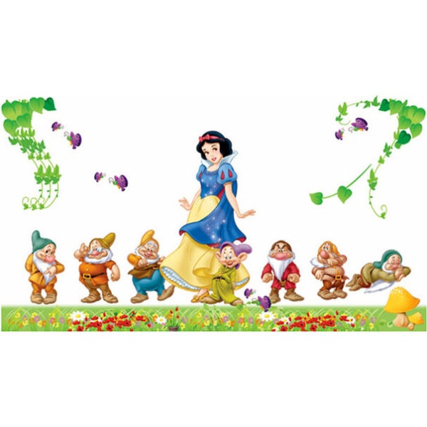 Sød Wallsticker Med Snehvide De Små Dværge 120x60cm